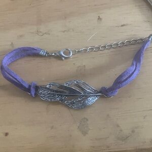Silver Feather Bracelet with Purple Band
